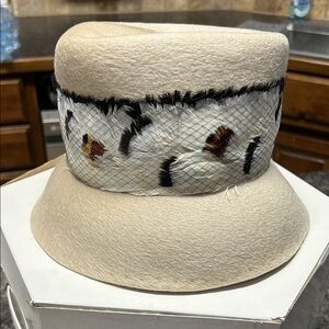 Vintage 100% Wool Felt Hat with Decorative Band.